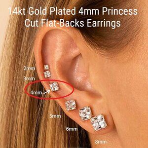 14kt Gold Plated 4mm Princess Cut Flat-Backs Earrings